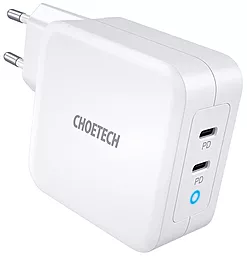 Сетевое зарядное устройство Choetech 100w GaN PD/QC4.0 2xUSB-C ports fast charger white (PD6008) - миниатюра 3