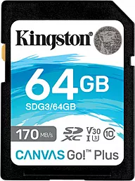 Карта памяти Kingston SDXC 64GB Canvas Go+ Class 10 UHS-I U3 V30 A2 (SDG3/64GB)
