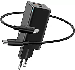 Сетевое зарядное устройство с быстрой зарядкой Baseus GaN2 USB-A+C 45W 3A + USB C-C Cable Black (CCGAN-Q01)