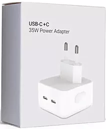 Сетевое зарядное устройство с поддержкой быстрой зарядки для Apple 35W Dual USB-C Port High Copy Power Adapter White - миниатюра 4