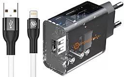 Мережевий зарядний пристрій з швидкою зарядкою Powermax Transparent Silicat 18W + Lightning cable Black - мініатюра 2