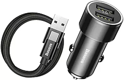 Автомобильное зарядное устройство Baseus Small Screw Dual-USB Car Charging Set 3,4A with Type-C Cable Black (TZXLD-B01)