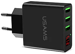 Сетевое зарядное устройство Usams 3 USB Ports Home charger with Display 3A Black (US-CC035) - миниатюра 3