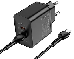 Сетевое зарядное устройство с быстрой зарядкой Hoco N35 45W PD 2xUSB-C - USB-C-C Cable Black - миниатюра 2