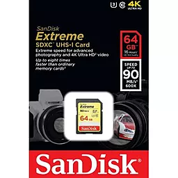 Карта пам'яті SanDisk SDXC 64GB Extreme Class 10 UHS-I U3 (SDSDXNE-064G-GNCIN) - мініатюра 2