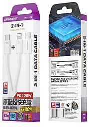 Кабель USB PD WK Wekome 100w 5a 1.2m 2-in-1 USB to Lightning/Type-C cable white (WDC-176) - миниатюра 2