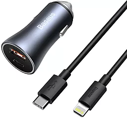 Автомобильное зарядное устройство с быстрой зарядкой Baseus Golden Contactor Pro Dual USB-A/USB-C ports 40w QC 5A + USB-C/Lightning cable black (TZCCJD-B0G)