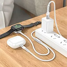 Кабель USB PD Hoco CW54 20w 3a 1.2m 2-in-1 USB Type-C - Type-C cable + Apple Watch wireless charger white - миниатюра 4
