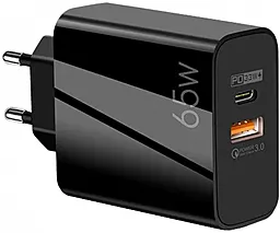 Сетевое зарядное устройство с быстрой зарядкой AC Prof F002 65W QC USB-A-C Black - миниатюра 2