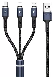 USB Кабель WK WDC-119 Fython 15w 3a 3-in-1 USB to micro/Lightning/Type-C cable black