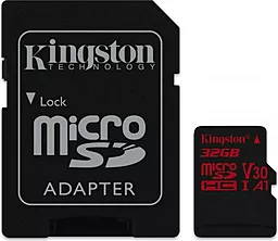 Карта памяти Kingston microSDHC 32GB Class 10 UHS-I U3 V30 A1 + SD-адаптер (SDCR/32GB)