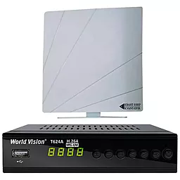 Комплект цифрового ТВ World Vision T624A + Антенна Kvant-Efir ARU-01 (white)