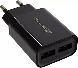 Сетевое зарядное устройство Grand-X 2.4a 2xUSB-A ports home charger + micro USB cable black (CH-45UMB)
