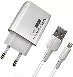 Сетевое зарядное устройство Veron Home Charger AC62L 12W 2xUSB-A 2.4A + Lightning cable White