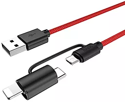Кабель USB Hoco X41 Multiway 3-in-1 USB Type-C/Lightning/micro USB Cable Red - миниатюра 2