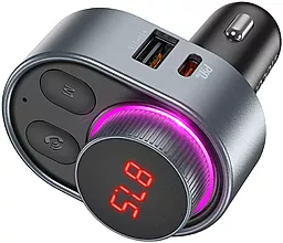Автомобільний зарядний пристрій Hoco E72 Alegria Wireless FM Transmitter USB-C PD30W + USB-A 3.1A Grey - мініатюра 3