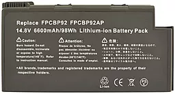 Аккумулятор для ноутбука Fujitsu-Siemens FPCBP105 LifeBook N6000 / 14.8V 6600mAh / - миниатюра 2