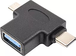OTG-перехідник PowerPlant M-F USB Type-C + micro USB -> USB-A 3.0 Black (CA913121)