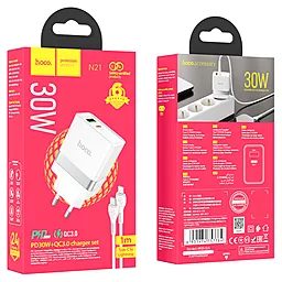 Сетевое зарядное устройство Hoco N21 Topspeed PD30W QC3.0 + USB Type-C to Lightning Cable White - миниатюра 5