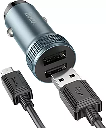 Автомобильное зарядное устройство Hoco Z49 12W 2.4A 2xUSB-A + micro USB Cable Grey - миниатюра 3