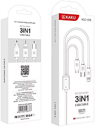 Кабель USB iKaku KSC-078 BAITONG 12w 2.8a 3-in-1 USB to micro/Lightning/Type-C cable white - миниатюра 4