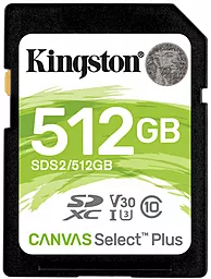 Карта памяти Kingston SDXC 512GB Canvas Select Plus Class 10 UHS-I U3 V30 (SDS2/512GB)
