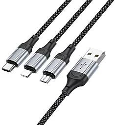 Кабель USB Hoco X102 12w 2.4a Fresh 3-in-1 USB Type-C to Type-C/Lightning/micro cable black - миниатюра 6
