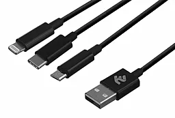 Кабель USB 2E 1.2M 3-in-1 Type-C/Lightning/micro USB Cable black - миниатюра 2