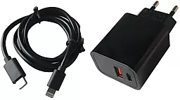 Сетевое зарядное устройство Grand D20QP-1 PD20W/QC3.0 18W USB-A-C + USB-C - Lightning Cable Black - миниатюра 4