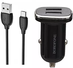 Автомобильное зарядное устройство Borofone BZ12 Lasting Power 2USB 2.4A + Micro USB Cable Black