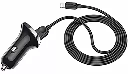 Автомобильное зарядное устройство Borofone BZ15 Auspicious Dual Port Digital Display 2.4A 2USB + Lightning Cable Black - миниатюра 2