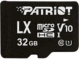 Карта памяти Patriot microSDHC 32GB LX Series Class 10 UHS-I U1 V10 A1 (PSF32GLX11MCH)