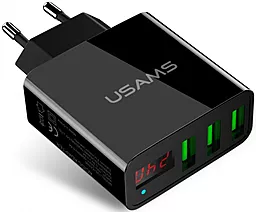 Мережевий зарядний пристрій Usams 3 USB Ports Home charger with Display 3A Black (US-CC035)