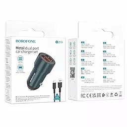 Автомобильное зарядное устройство Borofone BZ19 Wisdom 2xUSB 2.4A + USB-C Cable Sapphire Blue - миниатюра 4