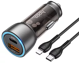 Автомобильное зарядное устройство Hoco NZ8 43W PD25W+QC3.0 USB-C+A + USB-C - Lightning Cable Black - миниатюра 2