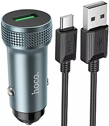 Автомобільний зарядний пристрій Hoco Z49A Level 18W QC USB-A + USB-C Cable Metal Gray