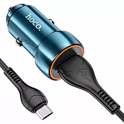 Автомобильное зарядное устройство Hoco Z46 18W QC3.0 USB Port + micro USB Cable Sapphire Blue - миниатюра 2