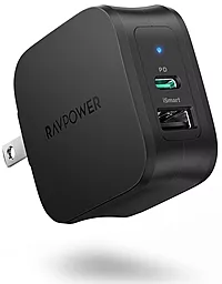 Сетевое зарядное устройство RavPower 2 Ports PD 3.0 30W USB C + USB A MFi Certified Black - миниатюра 2