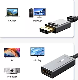 Видео переходник (адаптер) CABLETIME DisplayPort - HDMI v2.0 4k 60hz 0.2m gray (CP20A) - миниатюра 2