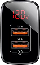 Мережевий зарядний пристрій з швидкою зарядкою Baseus 3А Mirror Lake Dual QC Digital Display 2USB Black (CCJMHA-A01)