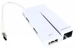 Мультипортовий Type-C хаб Wiretek USB-C -> Ethernet + Hub USB White (WK-EC400)