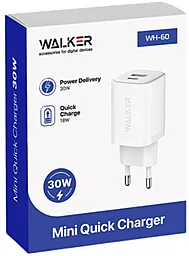 Сетевое зарядное устройство Walker WH-60 30w PD/QC USB-C/USB-A ports fast charger white - миниатюра 3