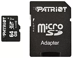 Карта памяти Patriot microSDXC 64GB LX Series Class 10 UHS-I U1 + SD-адаптер (PSF64GMCSDXC10)