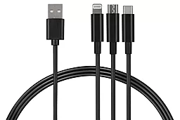 Кабель USB 2E 1.2M 3-in-1 Type-C/Lightning/micro USB Cable black - миниатюра 3