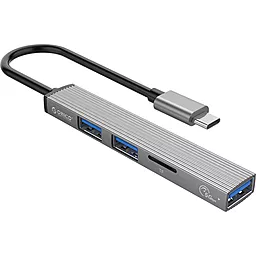 USB Type-C хаб Orico Type-C - USB3.0 2xUSB2.0 TF Cardreader Gray (AH-12F-GY-BP)