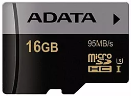 Карта памяти ADATA microSDHC 16GB Premier Pro Class 10 UHS-I U3 V30 + SD-адаптер (AUSDH16GUI3V30S-RA1)