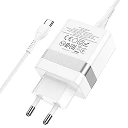 Сетевое зарядное устройство Hoco N21 Topspeed 30w PD/QC3 + USB-C/USB-C cable white - миниатюра 4