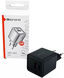 Сетевое зарядное устройство Mibrand MI-30 30W GaN USB-A-C Black (MIWC/30UCB) - миниатюра 3