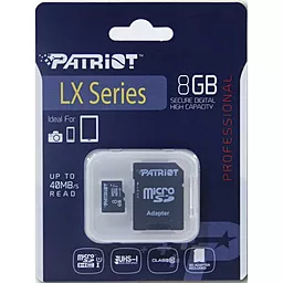 Карта памяти Patriot microSDHC 8GB LX Series Class 10 UHS-I U1 + SD-адаптер (PSF8GMCSDHC10) - миниатюра 2