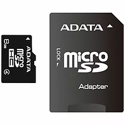 Карта памяти ADATA microSDHC 8GB Class 4 + SD-адаптер (AUSDH8GCL4-RA1)